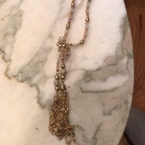 Gold Beaded Tassel Necklace